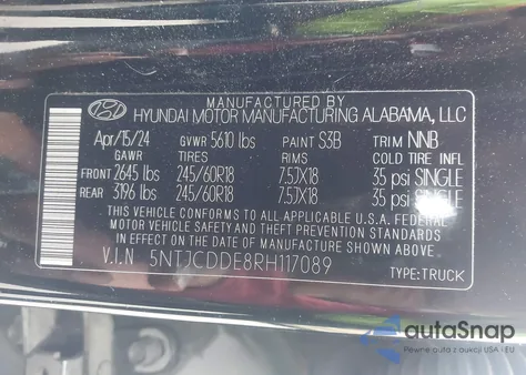 2024 Hyundai Santa Cruz Sel from USA, damaged, VIN 5NTJCDDE8RH117089